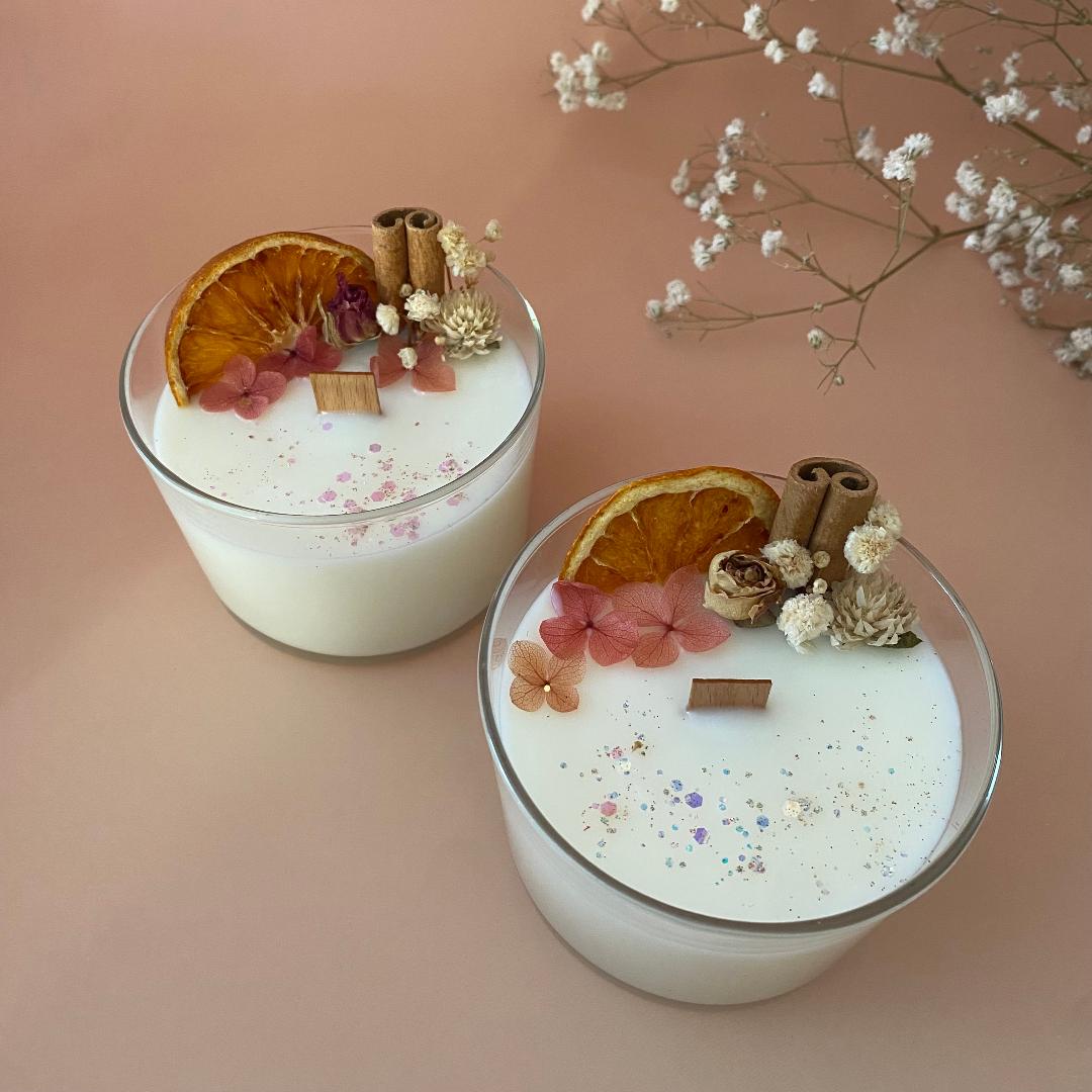 Vela aromática de canela, naranja y manzana caramelizada artesanal