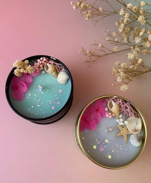 Velas aromáticas de soja artesanales hechas a mano en Murcia con diseño marino