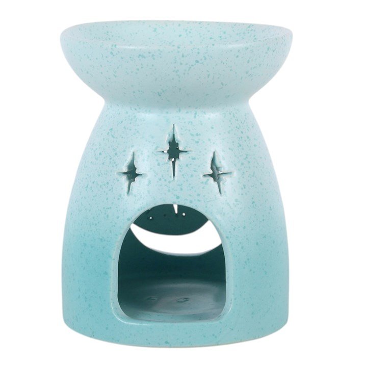 Detalle de quemador de wax melts Blue Moon, acabado artesanal en azul profundo, decoración de hogar serena y elegante