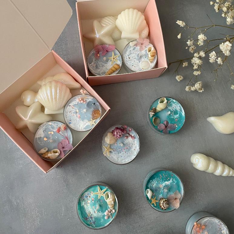 Packaging de velas de té con aroma a brisa marina - House of Nadia