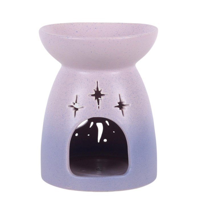 Detalle de quemador de wax melts Purple Sun, acabado artesanal en tonos morados, decoración de hogar elegante y única