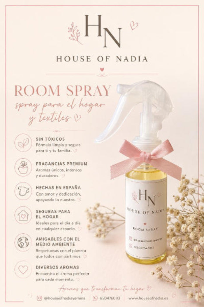 Resumen del Spray de ambiente House of Nadia para textiles - cortinas, ropa de cama y alfombras - varios tamaños y aromas
